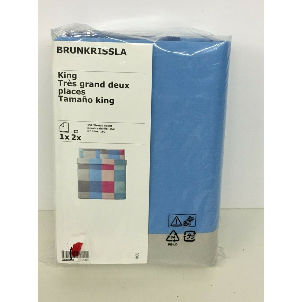 IKEA BRUNKRISSLA King Duvet Cover & 2 Pillowcase Pink Gray Blue New